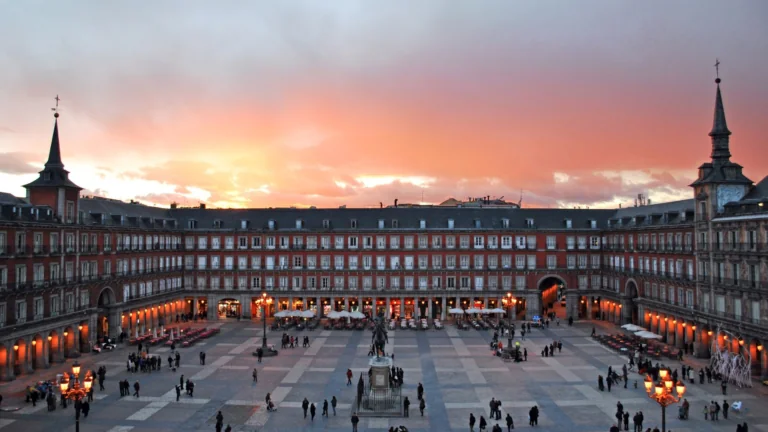 Sunset over Plaza Mayor in Madrid