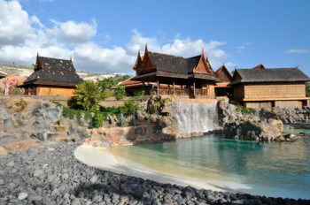 Traditional Thai buildings in Siam Park on Tenerife