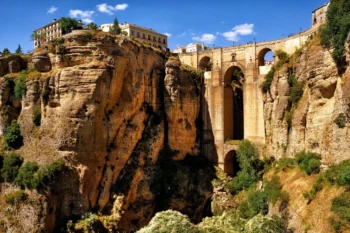 A new bridge in the city of Ronda under the bright Spanish sun