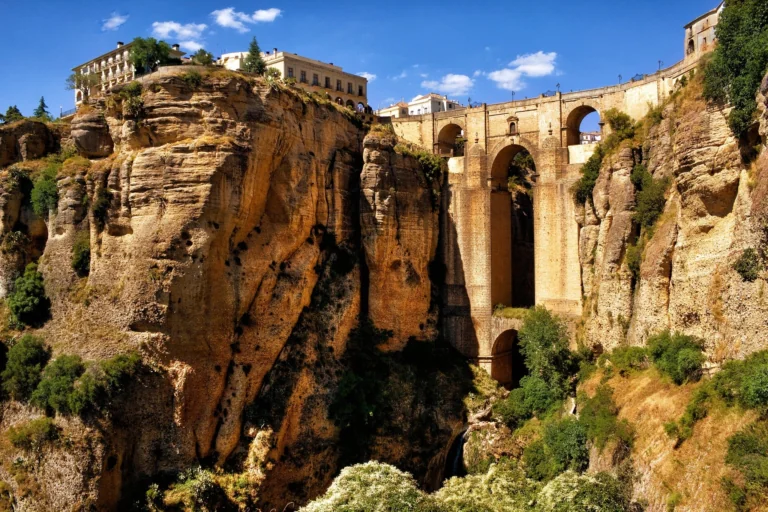 A new bridge in the city of Ronda under the bright Spanish sun