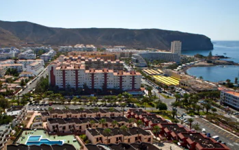 The sunny resort town of Los Cristianos on the coast of Tenerife