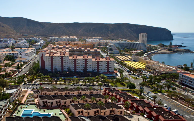 The sunny resort town of Los Cristianos on the coast of Tenerife