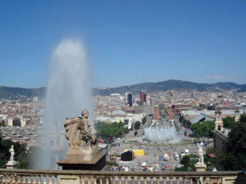 View of Plaza de España and the Montjuïc Fountains in Barcelona