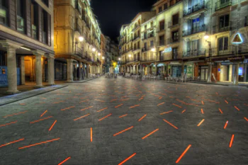The lights of the Plaza de la Constitución at night in San Sebastian