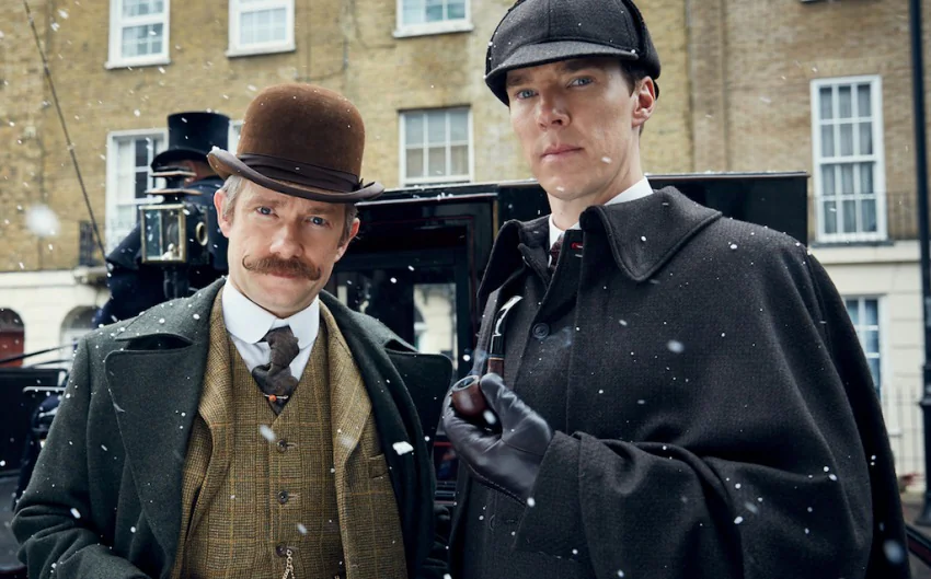 Sherlock Holmes and Dr. Watson in Snow-Covered London