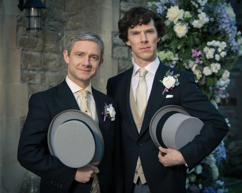 Benedict Cumberbatch and Martin Freeman at a wedding
