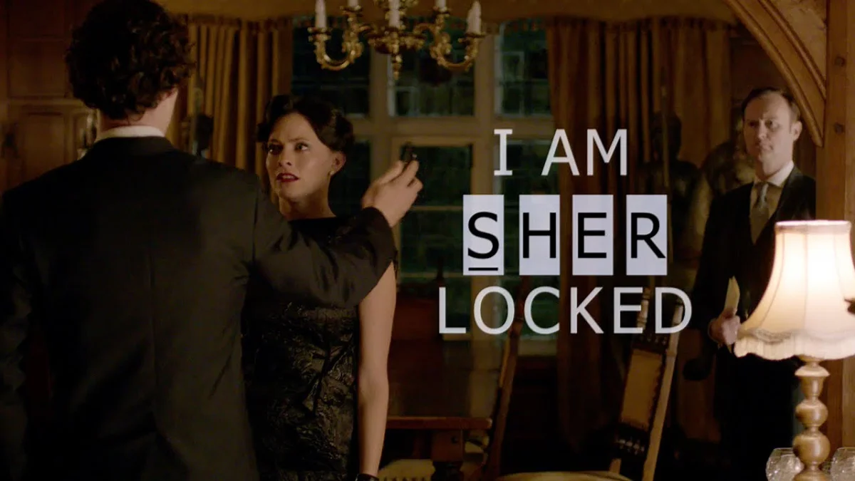 A tense scene featuring Sherlock Holmes and Irene Adler