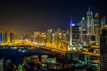 The lights of Dubai at night, as seen from the skyscrapers
