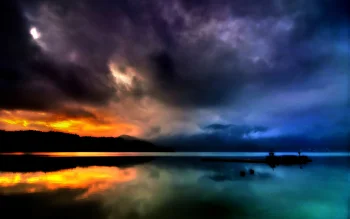 A fiery sunset over Sun and Moon Lake in Taiwan