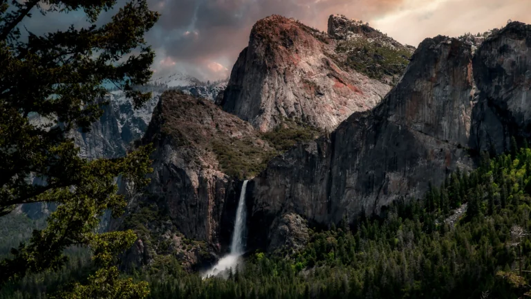 Yosemite Falls in the rays of the late afternoon sun