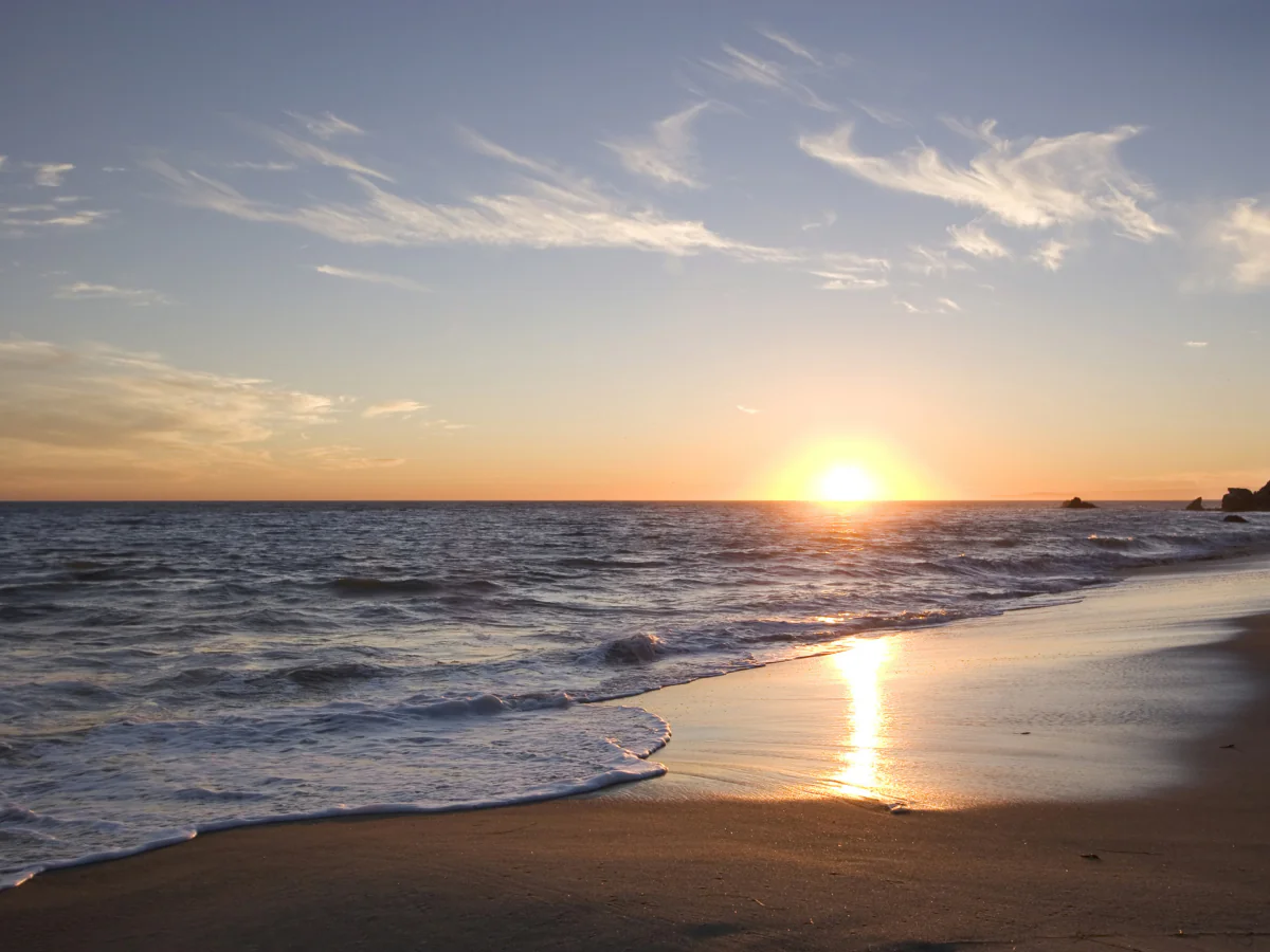 A golden sunset over the Pacific coast in California