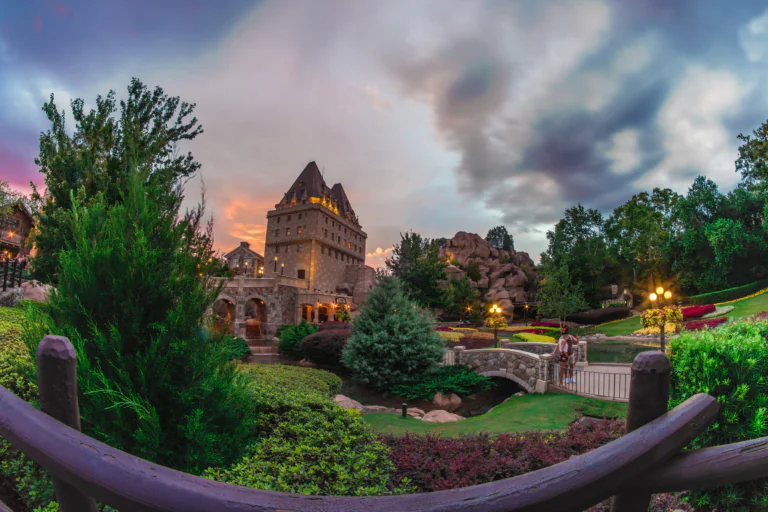 Sunset over Disney's Hotel du Canada at Epcot
