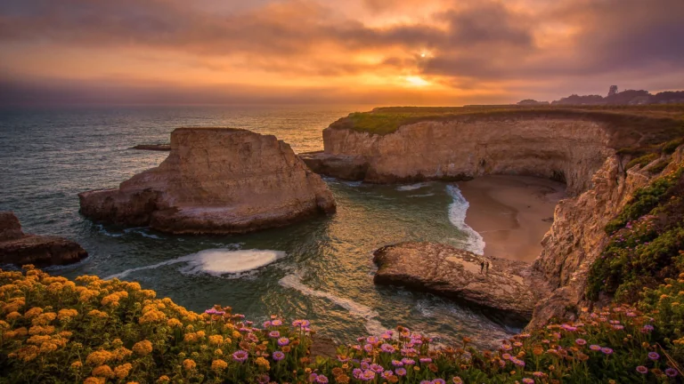Sunset over the rocky coast of California