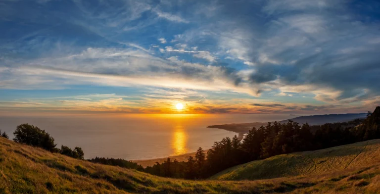 A golden sunset over the California coast