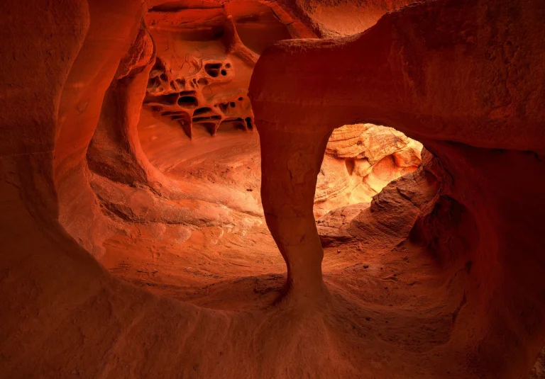 the fiery arches of a sandstone cave in nevada, fire wave cave, united states, caves, cliffs, nevada, usa, nature
