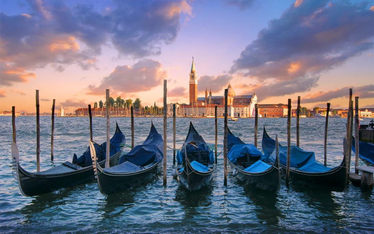 Gondolas near the island of San Giorgio Maggiore, Italy