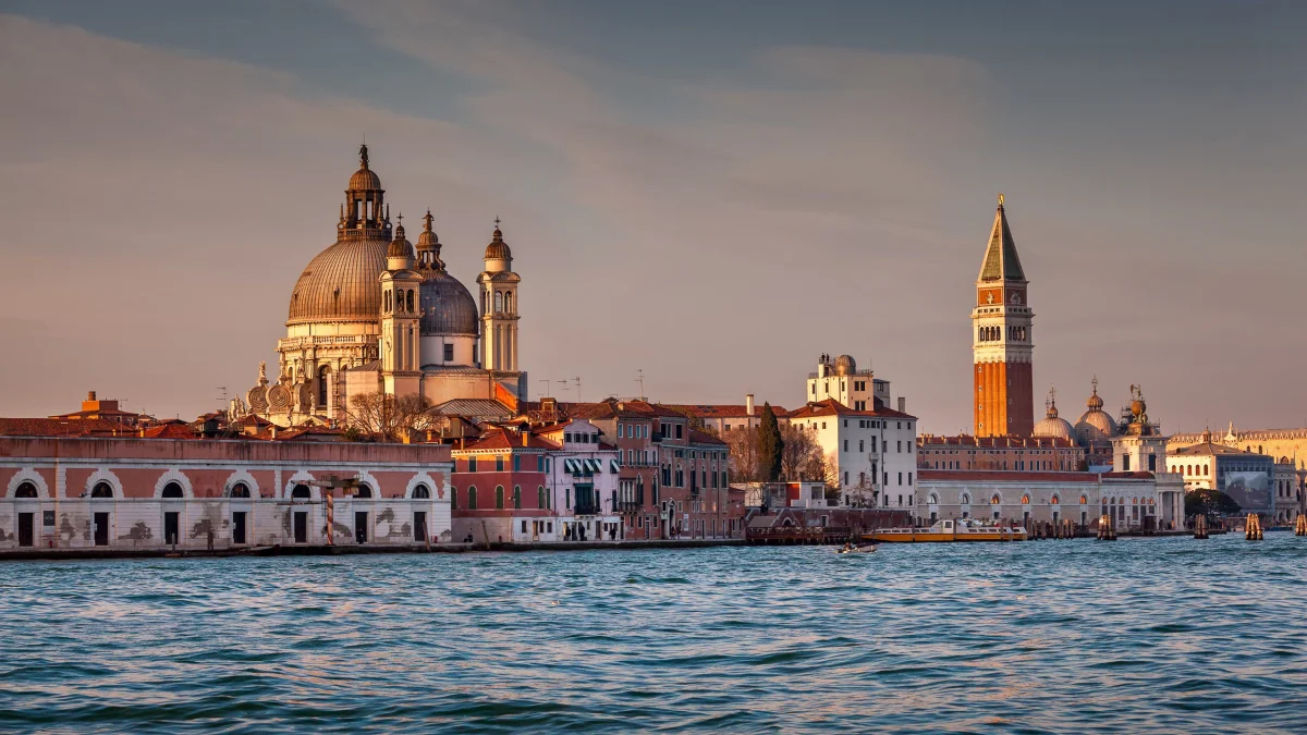 Basilica of Santa Maria della Salute and the Campanile of St. Mark's Basilica, Italy