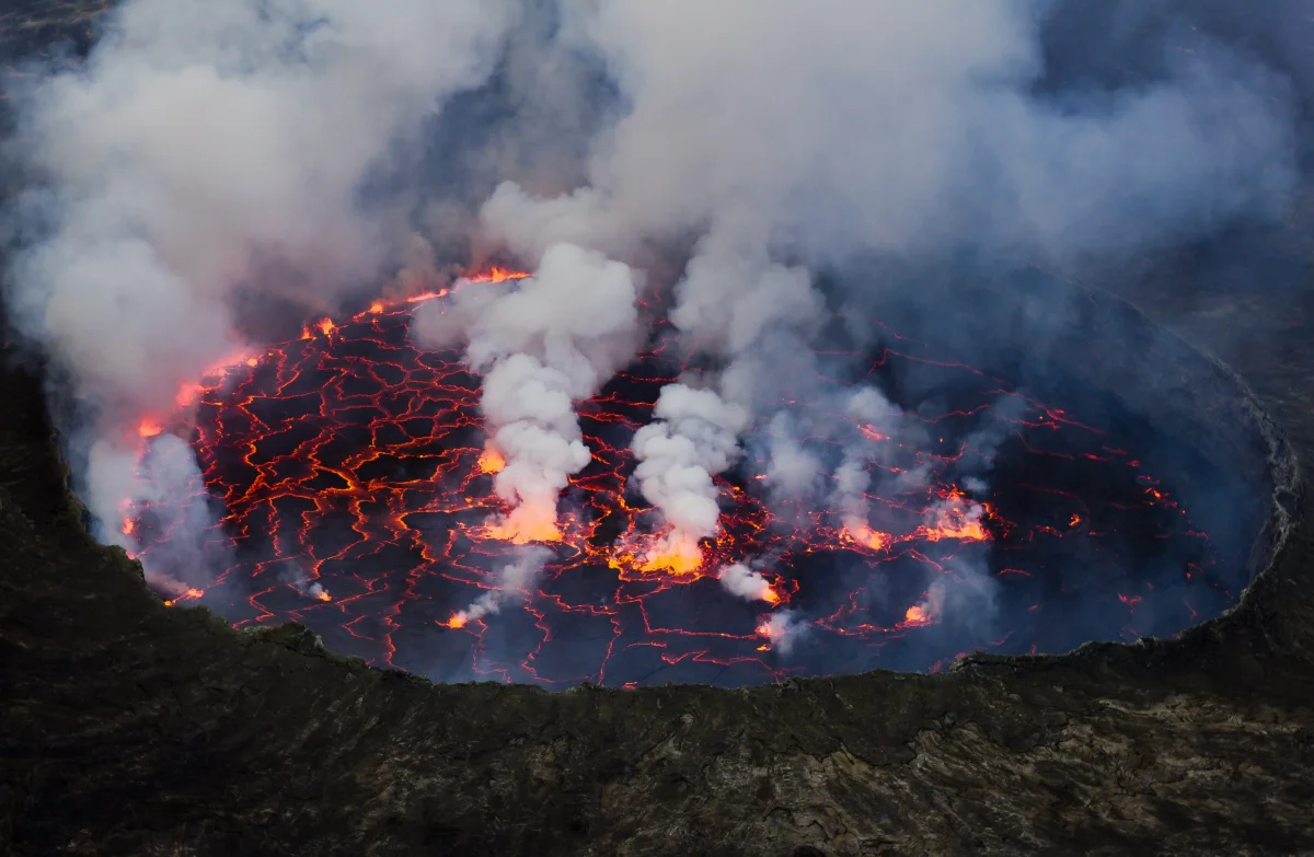 The crater of the Nyiragongo volcano in the Democratic Republic of the Congo