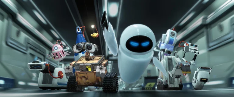 Wall-E and Eve, along with the robots