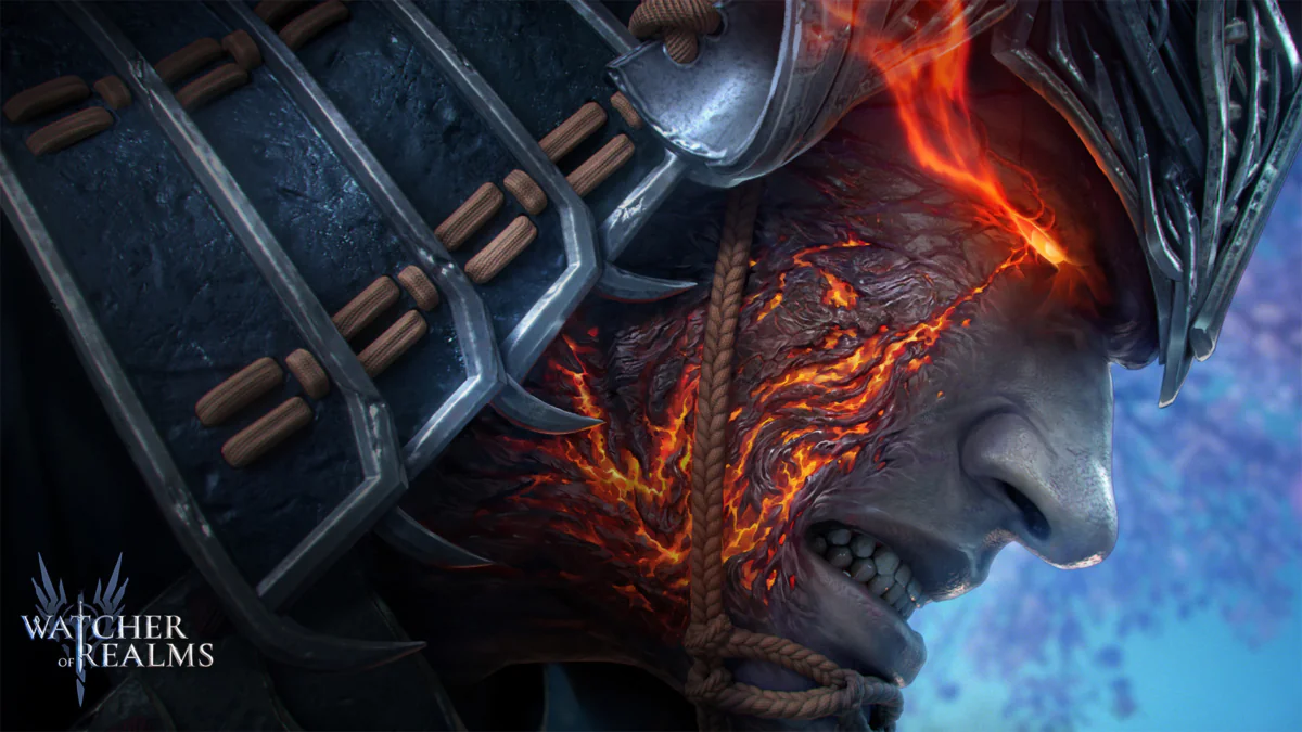 A Kigiri warrior in heavy armor with a flushed face