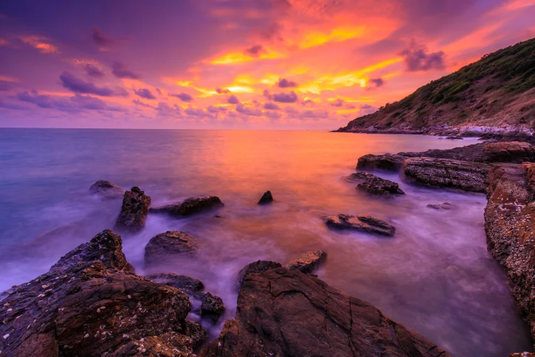 the coast of koh samet, thailand, beaches, coasts, cliffs, islands, landscapes, sea, sunsets, sunset, nature