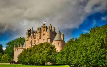 Glamis in Scotland under a cloudy sky