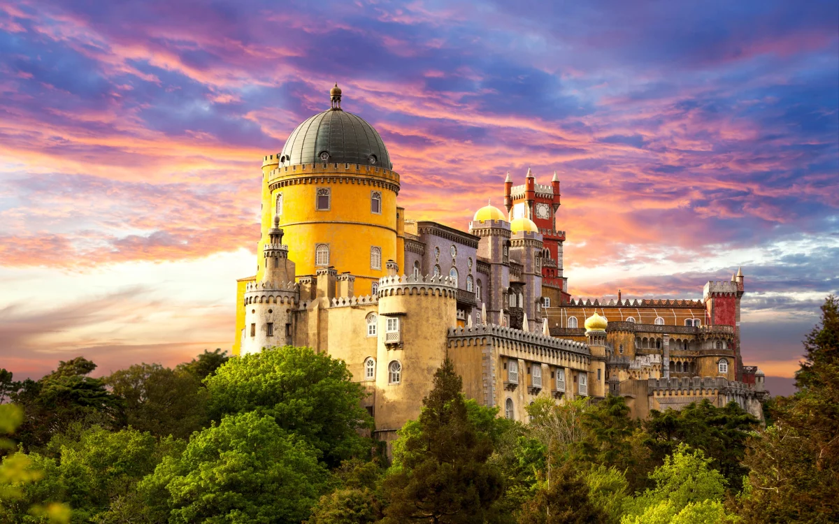 The Pena Palace in Portugal at sunset