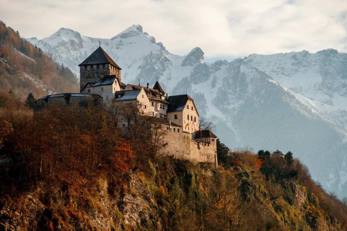 Vaduz against the backdrop of the Alps in Liechtenstein