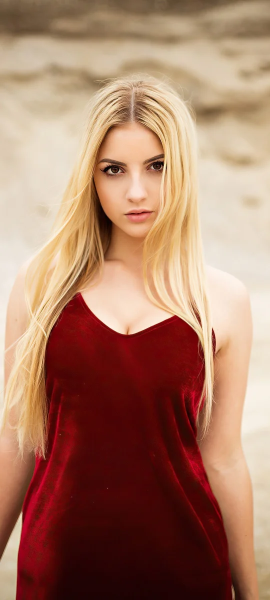 A girl in a red velvet dress