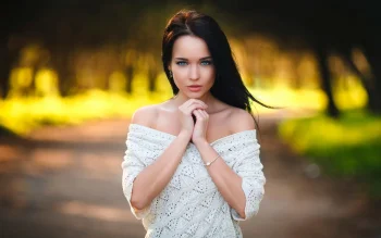 a girl in a knit sweater, brunettes, girls, young women, look, views, glance, models, parks, national parks, sunsets, sunset, other, people