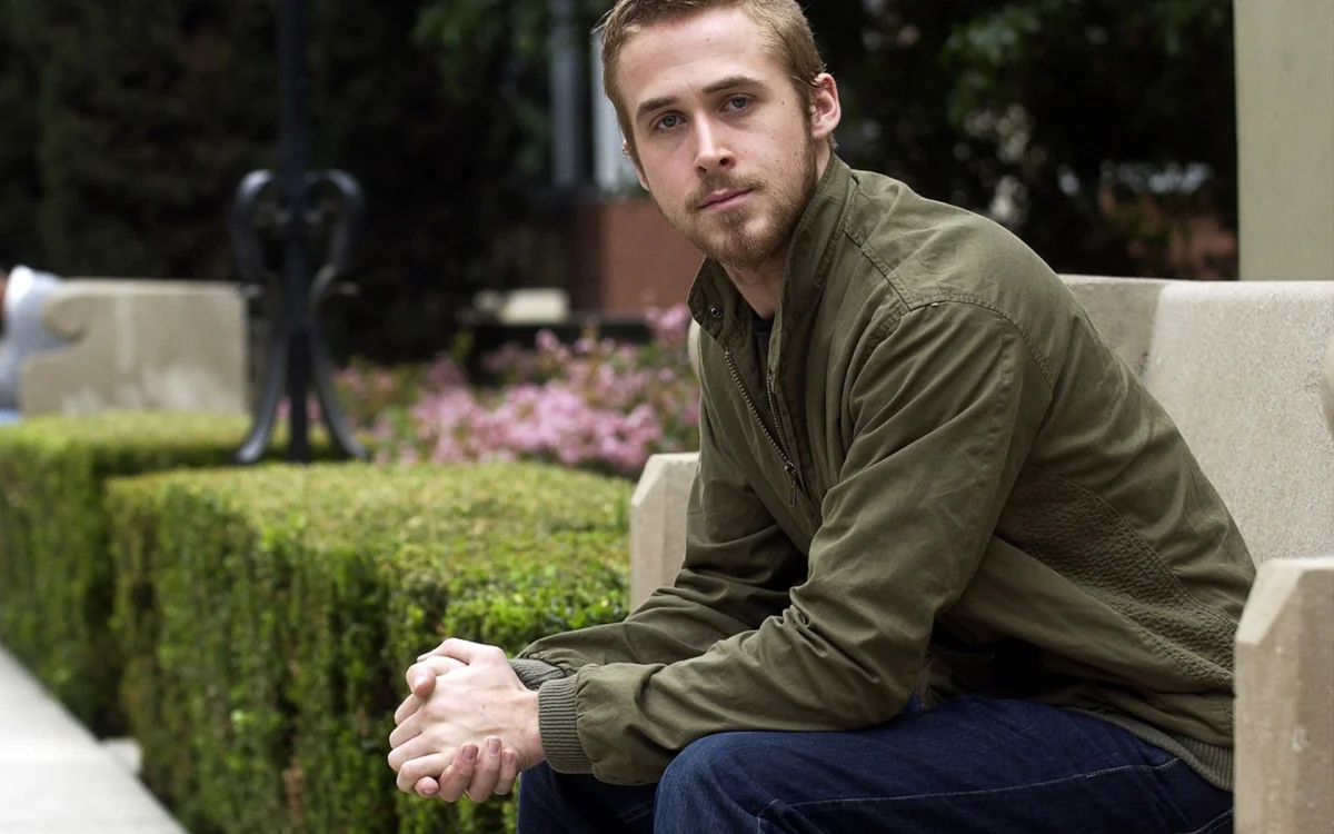 Ryan Gosling on a park bench