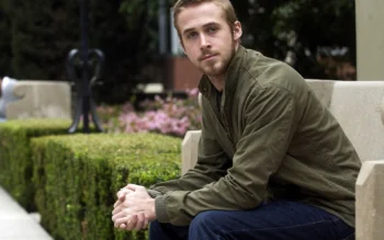 Ryan Gosling on a park bench