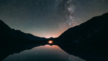 The Milky Way over the surface of a mountain lake