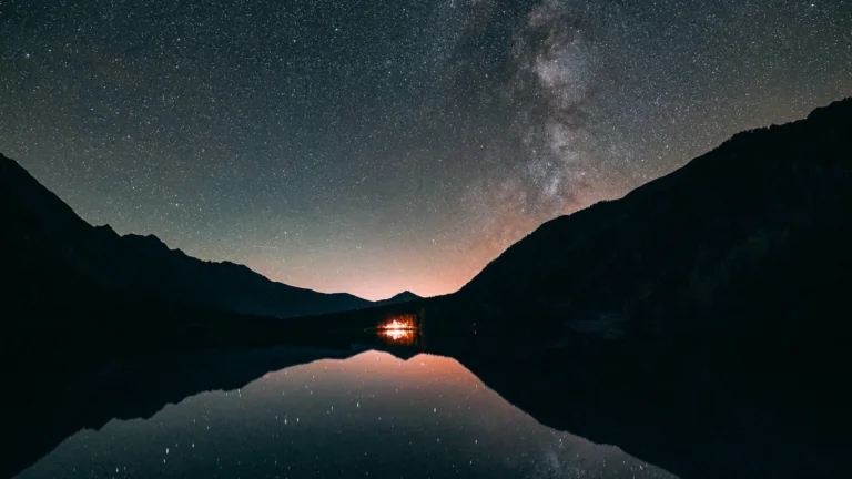 The Milky Way over the surface of a mountain lake