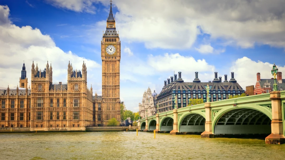 The Palace of Westminster and the bridge over the Thames in the United Kingdom
