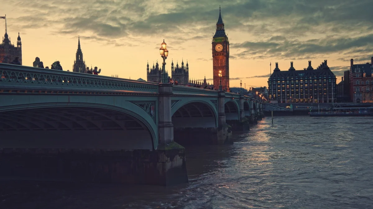 An evening view of Westminster Bridge and the Thames in the United Kingdom