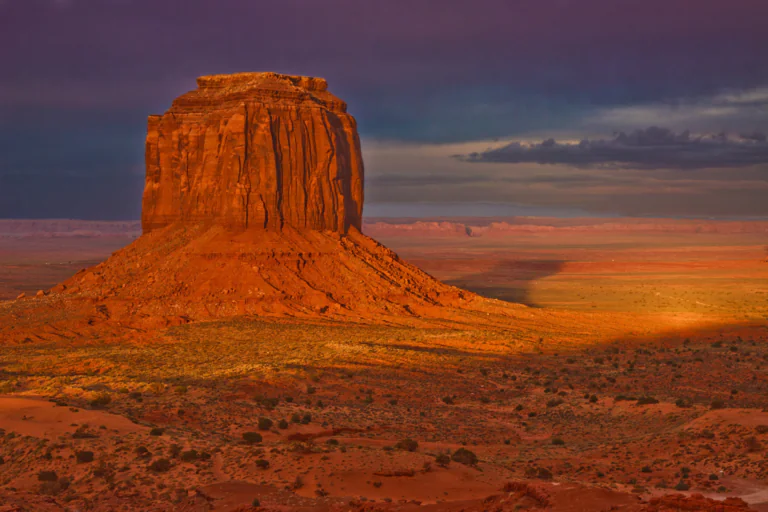 Sunset rays on the cliffs of the Valley of the Monuments in the U.S.
