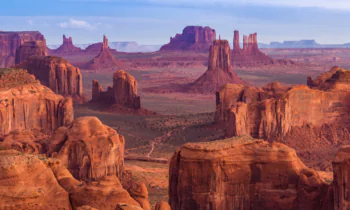 Red rocks bathed in the rays of the setting sun in Arizona