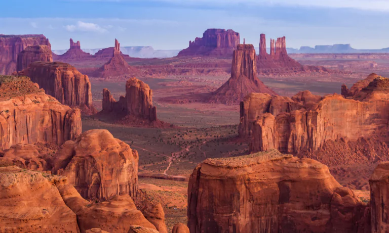 Red rocks bathed in the rays of the setting sun in Arizona