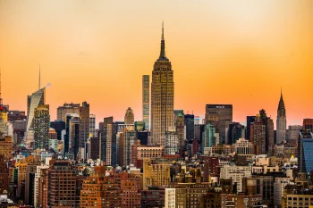 the empire state building and the chrysler building, united states, cities, city, cityscape, cityscapes, megacities, new york, skyscrapers, sunsets, sunset, usa, architecture