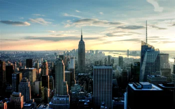 sunset over the new york city skyline as seen from the empire state building, cities, city, cityscape, cityscapes, megacities, new york, sky, skyscrapers, sunsets, sunset, usa, united states, architecture