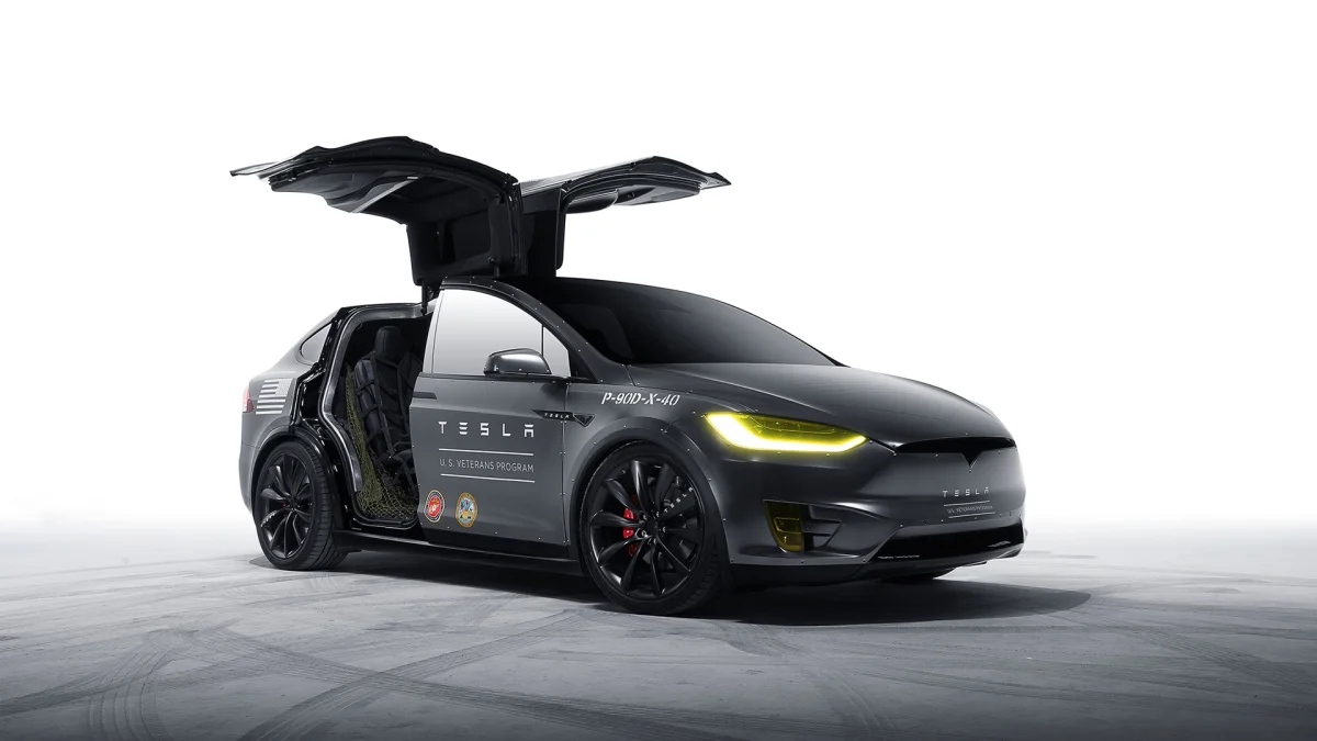 A special edition Tesla Model X with upward-opening doors