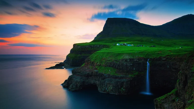 mulafosur waterfall in gasadalur, mulafosur waterfall, faroe islands, islands, landscapes, waterfalls, nature, world