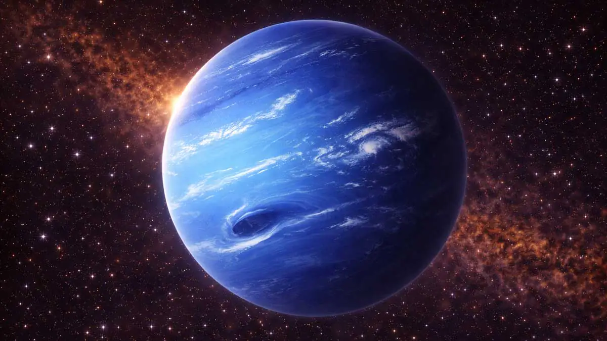 Neptune, the Blue Giant, bathed in the light of a distant star