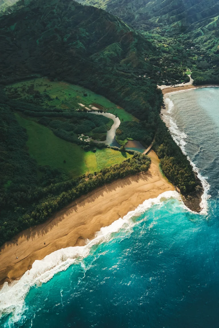 Aerial view of the coast of the island of Kauai