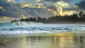 The roaring ocean surf along the coast of Hawaii