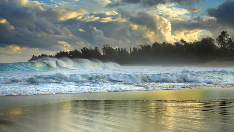 The roaring ocean surf along the coast of Hawaii