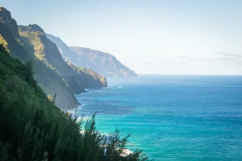 The green cliffs of the Na Pali Coast in Hawaii