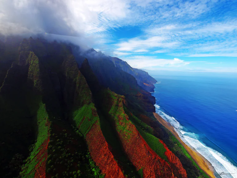 The green cliffs of the Na Pali Coast in Hawaii