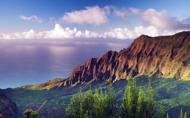 The green slopes of the Na Pali Coast on the island of Kauai